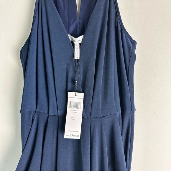BCBGeneration Dress Draped Navy Blue Pleated Midi Spaghetti Straps Pockets Med - Picture 6 of 15